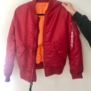 Red Bomber Jacket. Orange reversible
